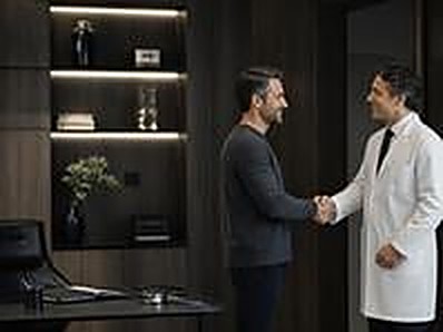 Médico cumprimentando paciente